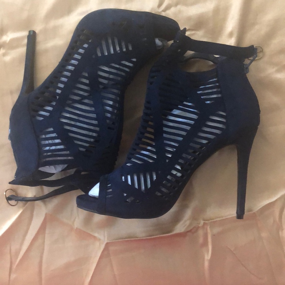 Navy Blue Open Toe Heels